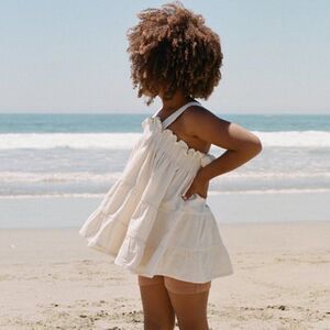 Noble Girls Organic GOTS Oat Milk Beige Smocked Fia Twirly Ruffle Dress Size 4